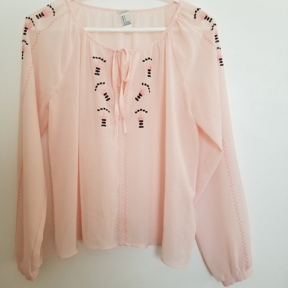 Forever 21 Embroidered Sheer Peasant Blouse